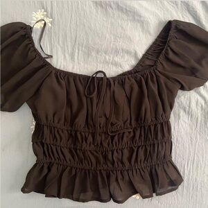 Forever 21 Brown ruffle crop top with tie back detail